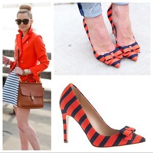 Jcrew Bow Collection Orange and Blue striped Pumps